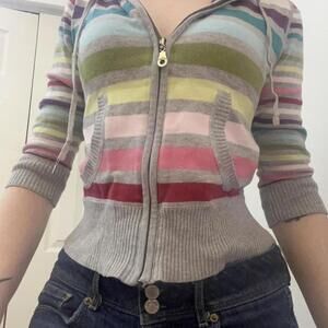 multi colored striped hoodie sweater